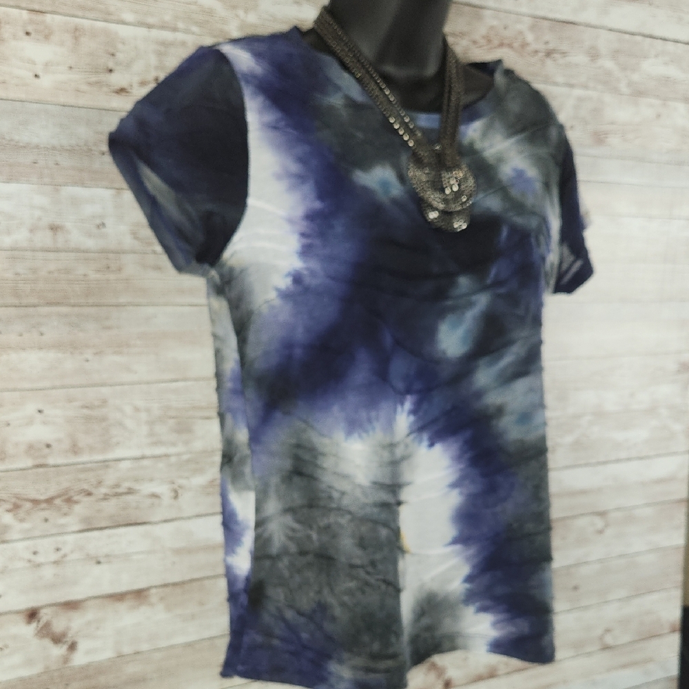 Simply Vera Vera Wang Tie-Dye Top - Blue and Black, Sz PM - Picture 7 of 9